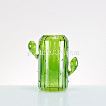 Vaso de vidro de cacto verde